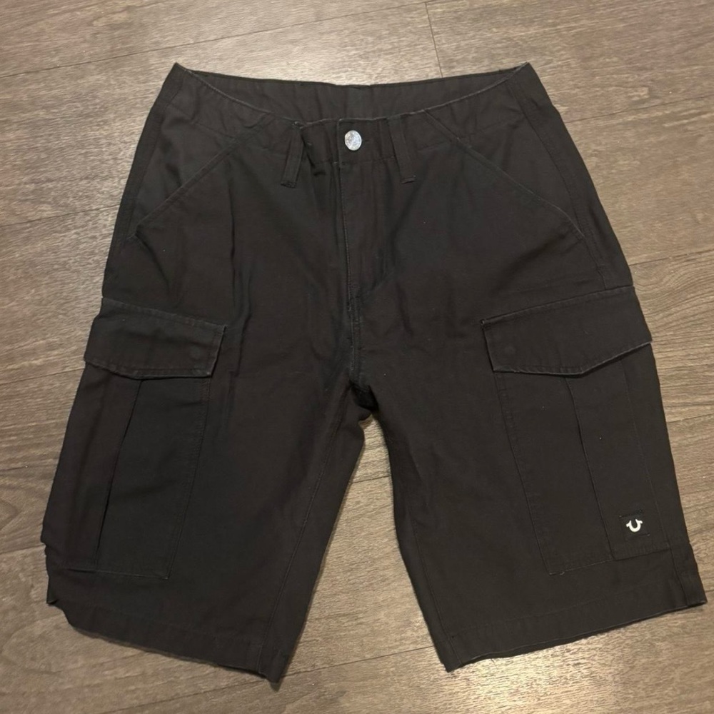 True Religion Black Cargo Shorts for Men